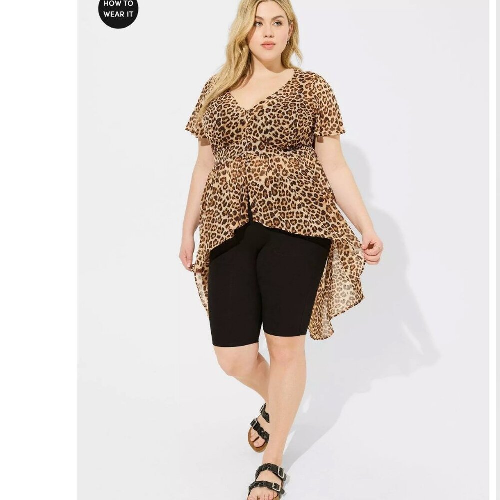 Torrid Chiffon Smocked Waist Extreme High Low Top - Picture 2 of 14